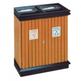 小區(qū)物業(yè)雙筒分類鋼木垃圾箱