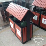 公園鋼制防腐木分類垃圾箱案例