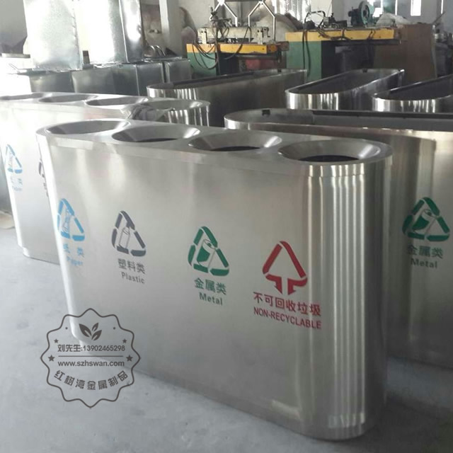 四筒室內不銹鋼四分類垃圾桶圖片001