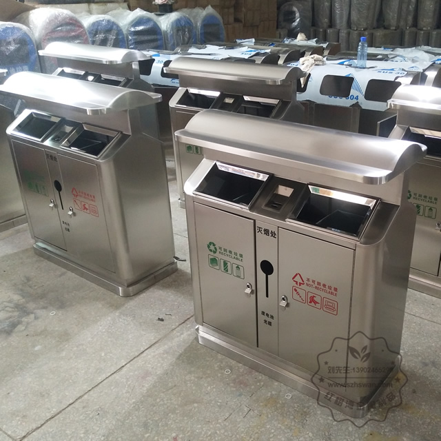 304加厚戶外不銹鋼分類垃圾桶圖片002