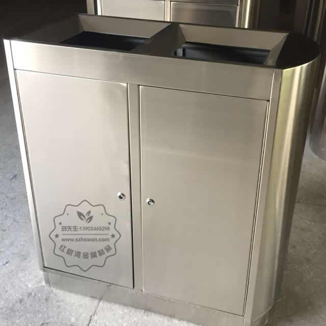 雙筒立式室內(nèi)不銹鋼分類垃圾箱圖片002