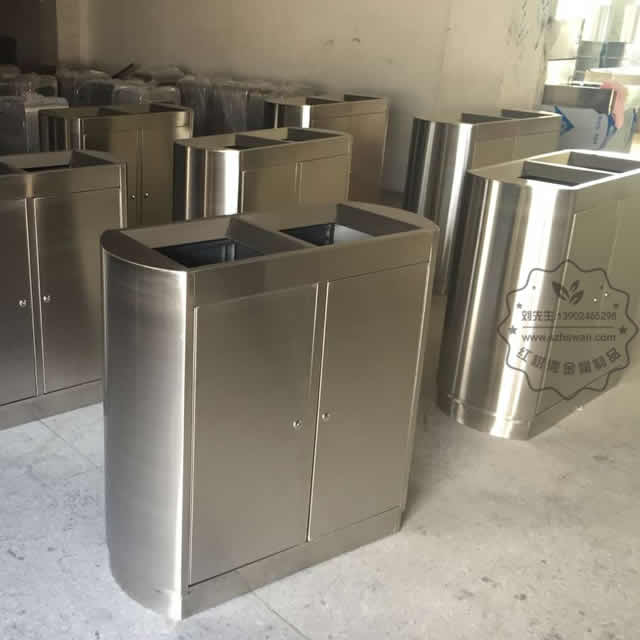 雙筒立式室內(nèi)不銹鋼分類垃圾箱圖片003