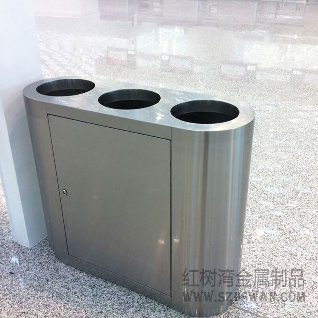 深圳機場三筒不銹鋼分類垃圾桶案例圖片3
