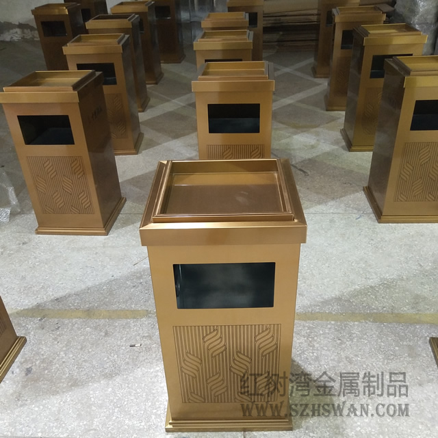 高檔土豪金室內(nèi)方形不銹鋼垃圾桶入駐南陽(yáng)建業(yè)十里湖山