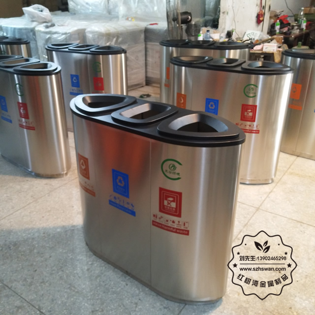 機場商場室內(nèi)三分類不銹鋼垃圾桶001