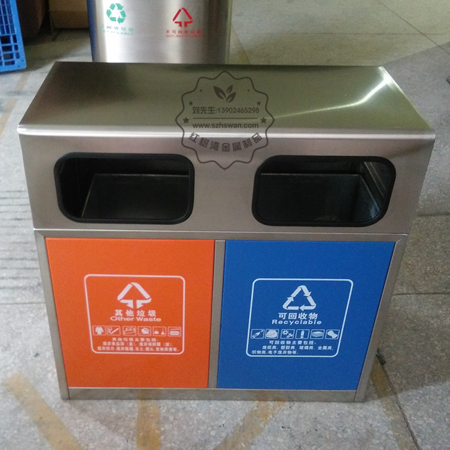 戶外城市街道雙分類不銹鋼垃圾箱圖片002