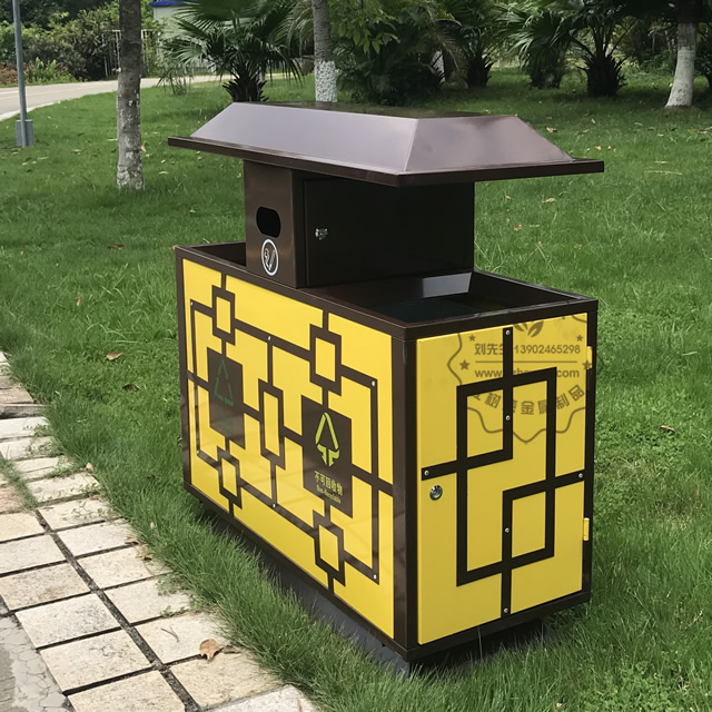 景區(qū)物業(yè)戶外冷軋鋼分類鋼制垃圾箱圖片003