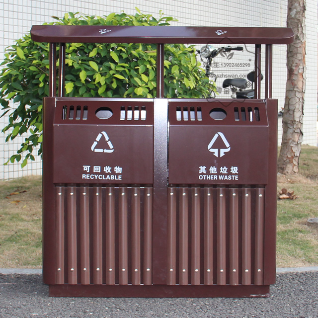 景區進口樟木分類鋼木垃圾桶圖片003