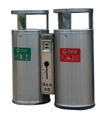 圓柱形戶外雙分類不銹鋼垃圾桶主圖