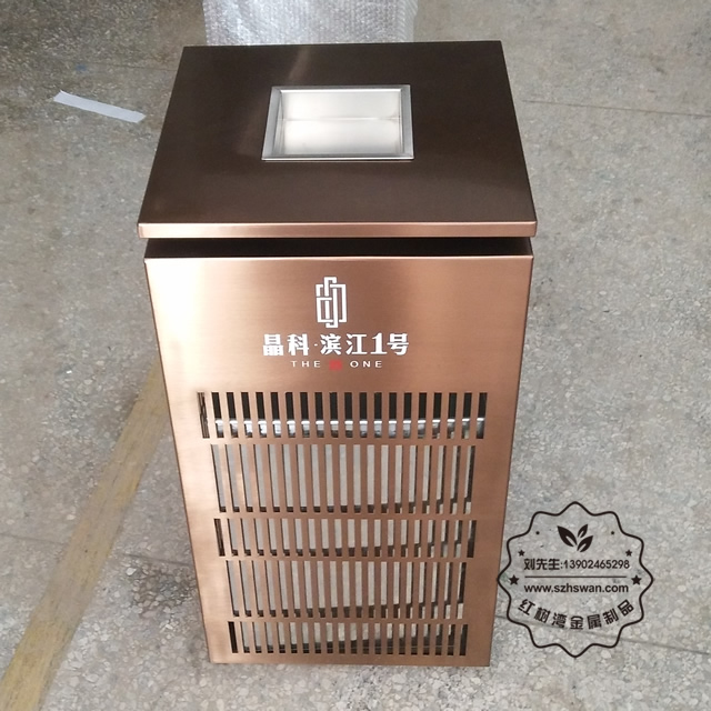 電鍍玫瑰金鏤空室內方形不銹鋼垃圾桶圖片001