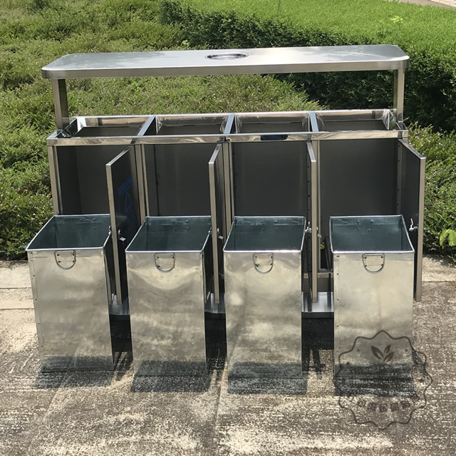 市政戶外四分類不銹鋼垃圾箱圖片003