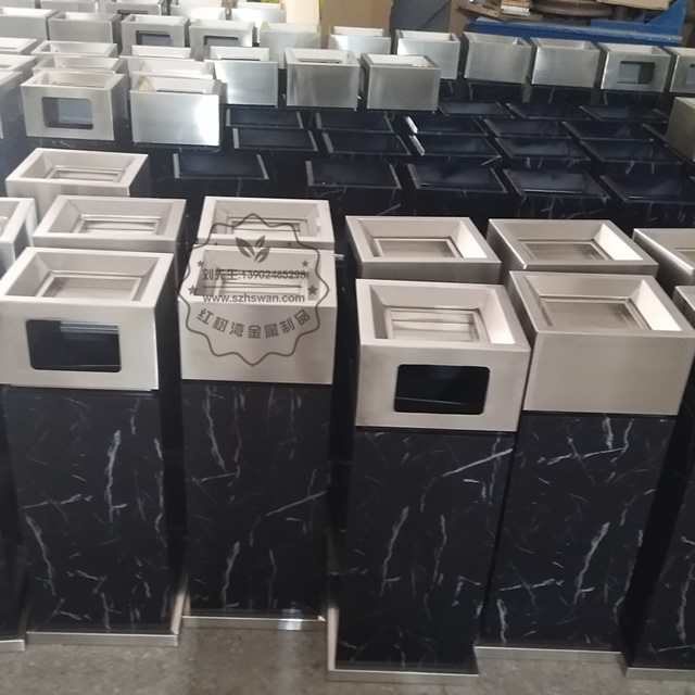 室內電鍍仿大理石方形不銹鋼垃圾桶圖片005