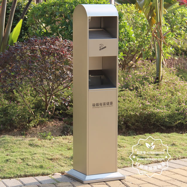 戶外方形不銹鋼滅煙柱垃圾桶圖片002