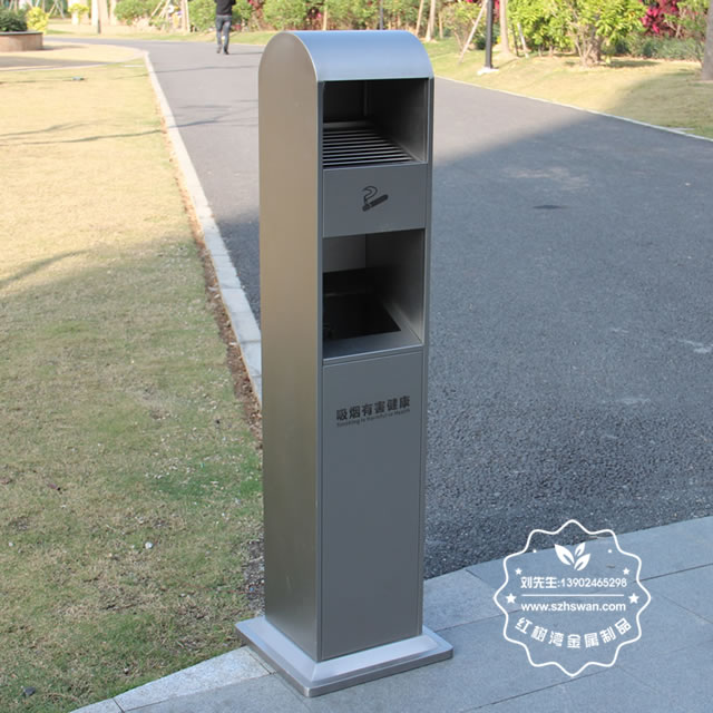 戶外方形不銹鋼滅煙柱垃圾桶圖片003