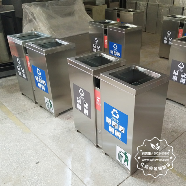 室內304不銹鋼兩分類垃圾桶圖片03