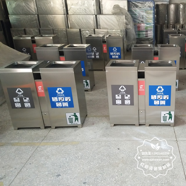 室內304不銹鋼兩分類垃圾桶圖片04