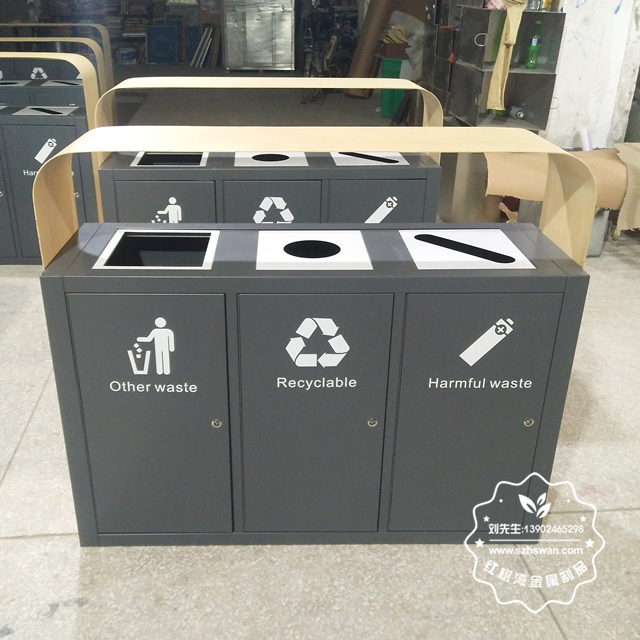 仿木紋不銹鋼分類垃圾桶1