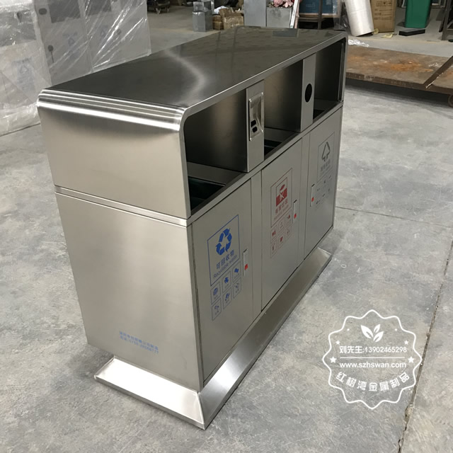 小區(qū)戶外方形三分類不銹鋼垃圾箱圖片04