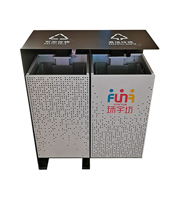 成都商場(chǎng)兩連體鏤空不銹鋼垃圾桶主圖