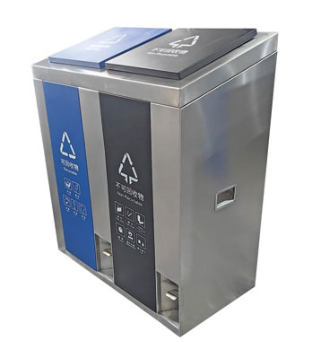 戶外腳踏式兩連體不銹鋼分類垃圾桶