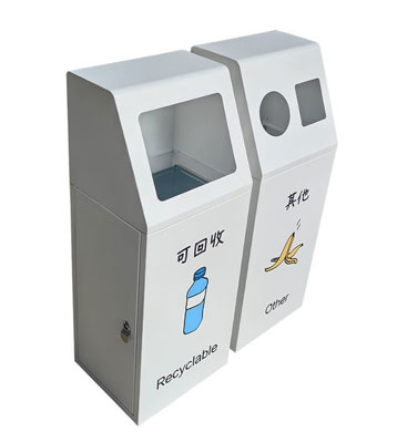 室內三色絲網(wǎng)印刷不銹鋼分類垃圾桶