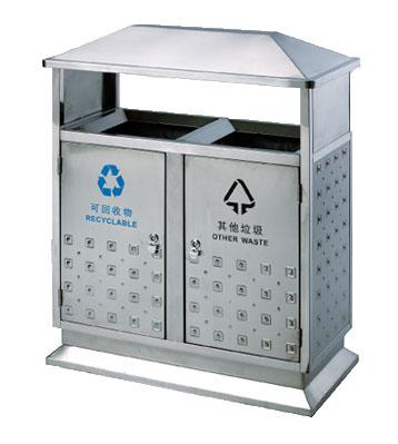 環保雙筒不銹鋼戶外街道分類垃圾桶