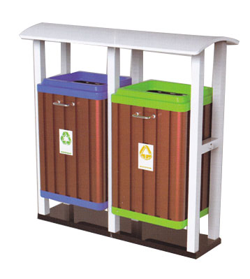 雙桶分類鋼木垃圾桶
