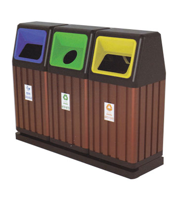 三聯分類環保鋼木垃圾桶