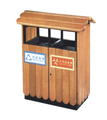 公園景區(qū)戶外屋檐式鋼木分類垃圾箱
