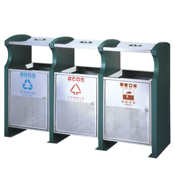 大型三聯分類鋼制垃圾箱